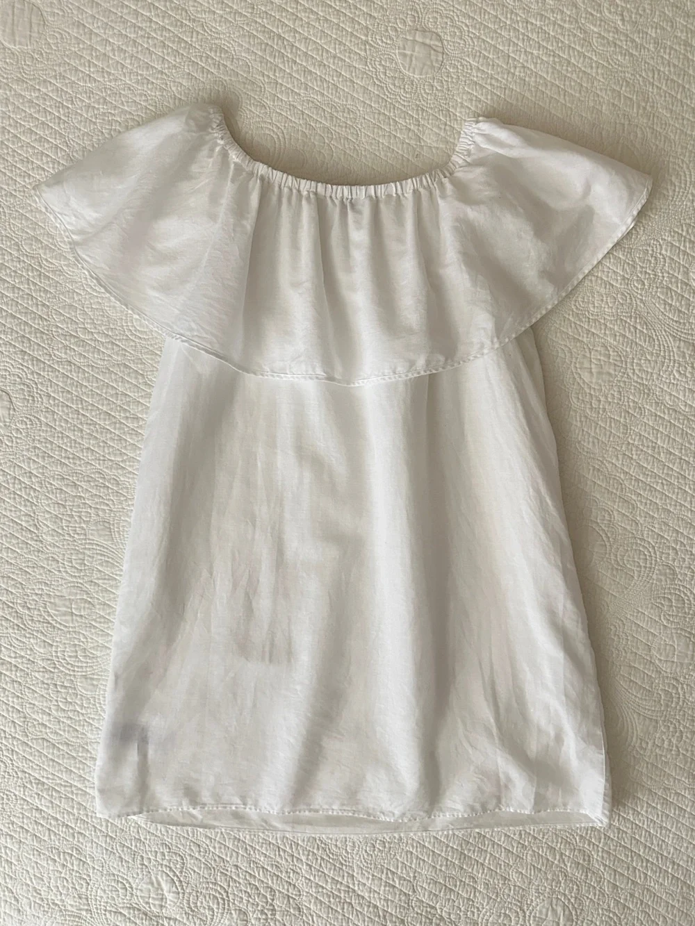 J. Crew White Linen Off-the-Shoulder Ruffle Dress Large